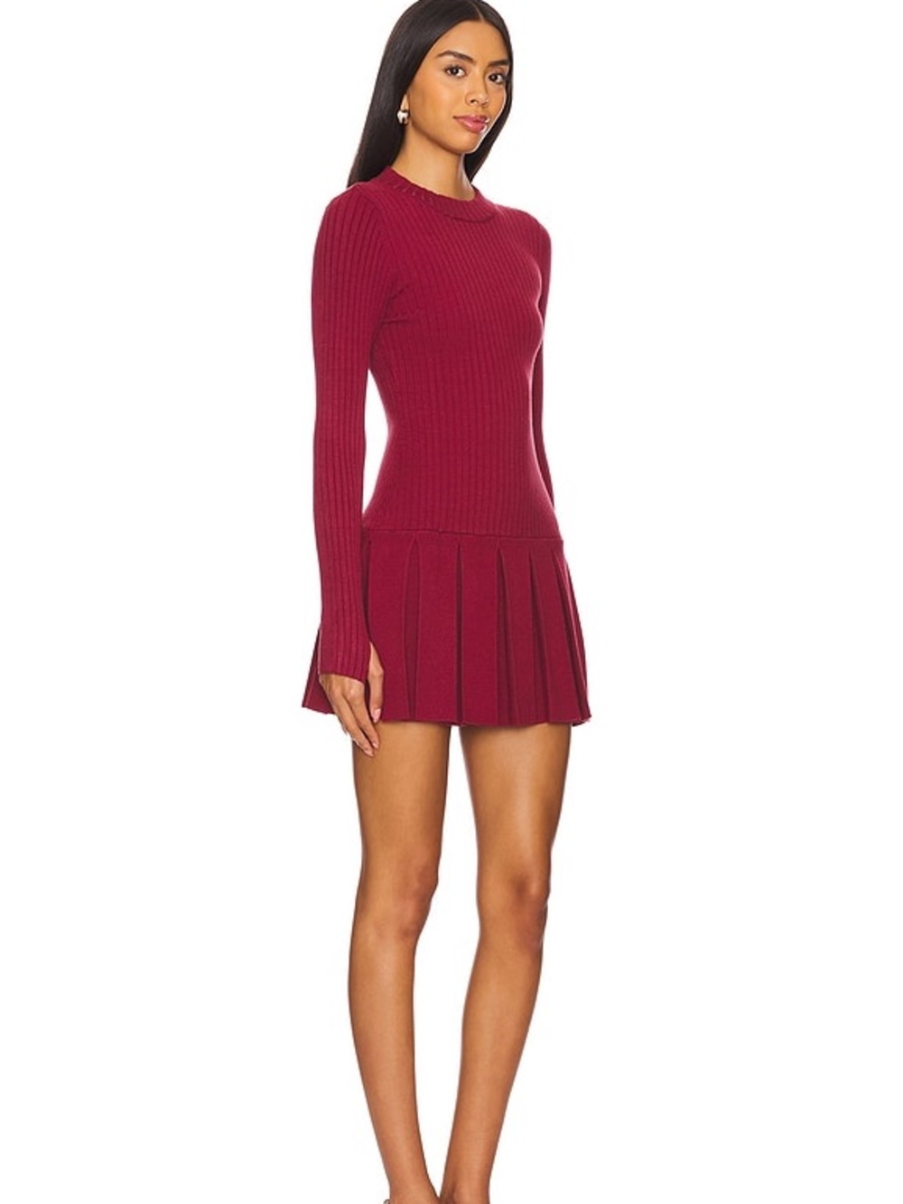 Free People Ribbed Pleated Mini Dress - Wine